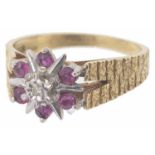 A ruby and diamond set cluster ring, c1970