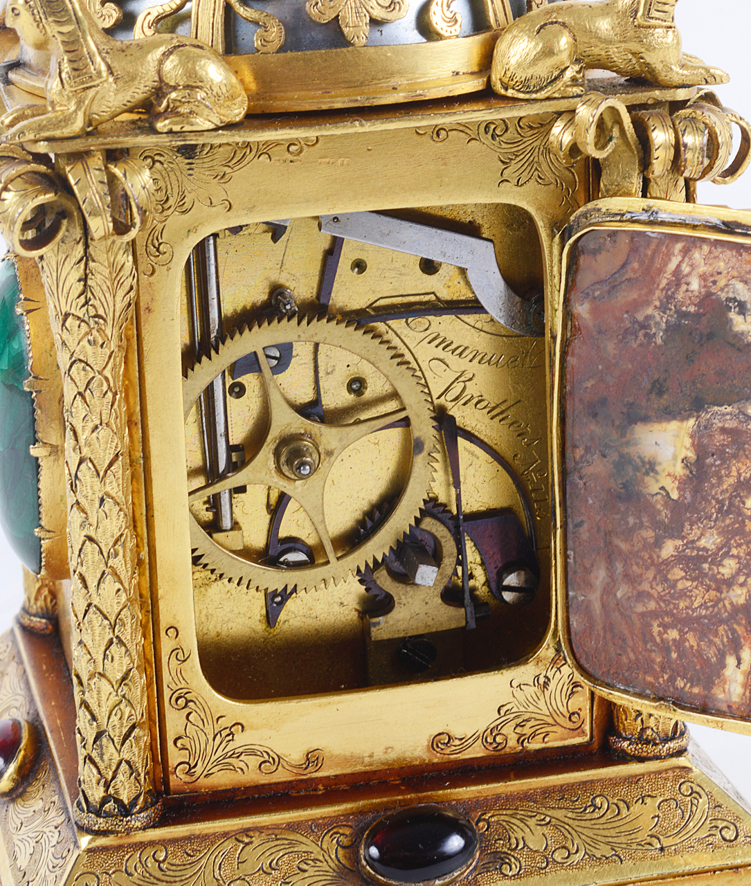 A Victorian small gilt brass Renaissance style clock - Image 6 of 15