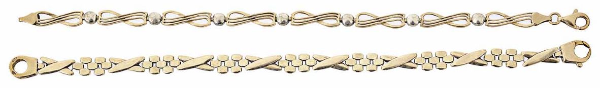 Two fancy link 9ct gold bracelets