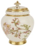 A Royal Worcester blush ivory pot pourri vase and cover