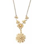An attractive Edwardian diamond and half pearl pendant necklace