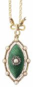 An Georgian/early Vict. enamel pearl and diamond set pendant locket