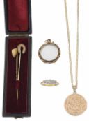 A 9ct circular engraved picture locket and various other items