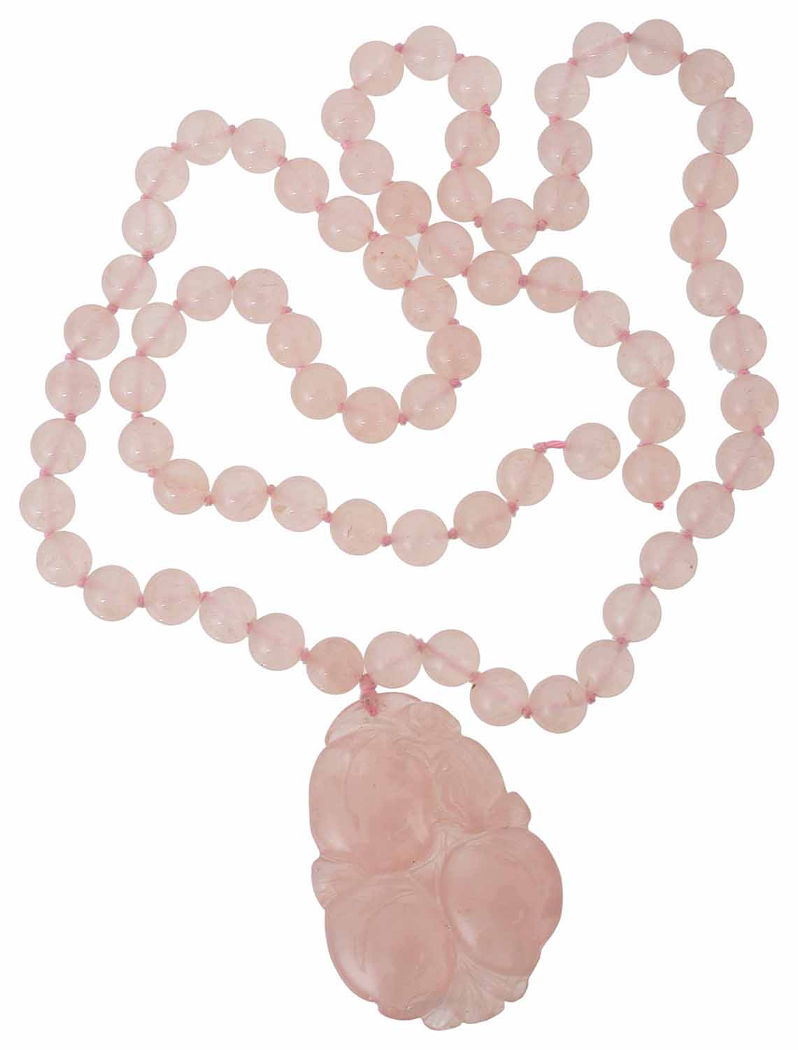 A Chinese rose quartz carved pendant necklace