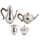 A four piece silver tea service, hallmarked London 1959