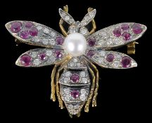 An attractive ruby and diamond set bee 'bug' brooch