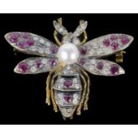 An attractive ruby and diamond set bee 'bug' brooch