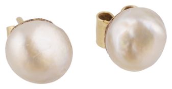 A pair of large single cultured baroque pearl ear studs,