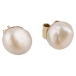 A pair of large single cultured baroque pearl ear studs,