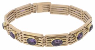 An attractive Continental amethyst set five bar gate bracelet