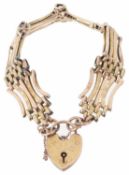 9ct rose gold five bar gate bracelet with heart padlock fastening