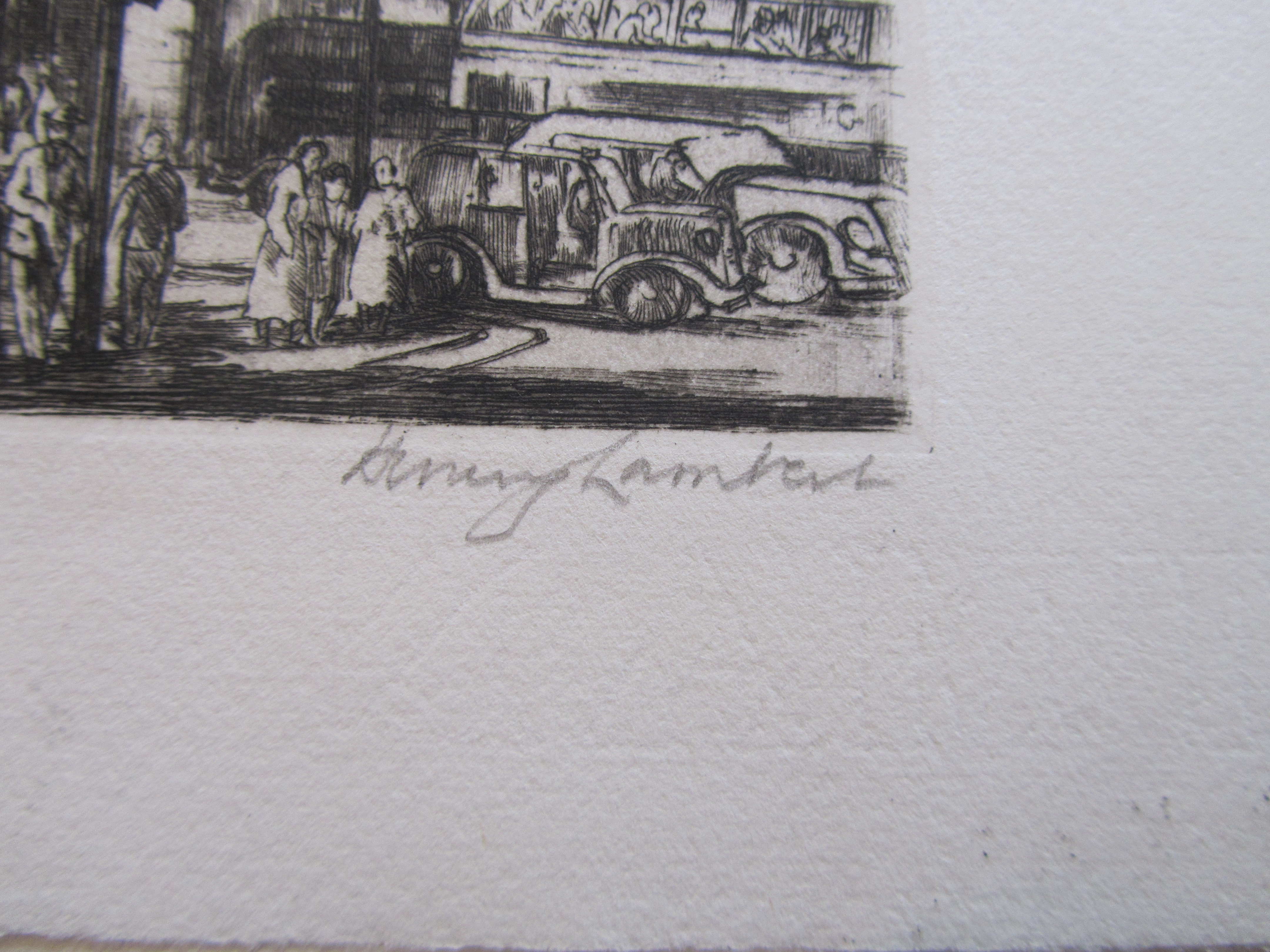 Terence Henry Lambert (British, b.1891) 'Piccadilly Circus' & Lincoln's Inn' London, etchings - Image 5 of 5