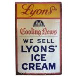 A vintage 'Lyons' Ice Cream' enamelled advertising sign
