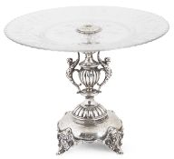 An Austrian silver and glass cake stand, hallmarked Vienna 1872-1922