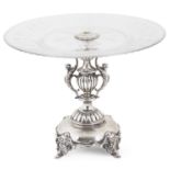 An Austrian silver and glass cake stand, hallmarked Vienna 1872-1922