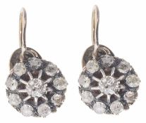 A pair of Continental 19th century rose diamond cluster earrings