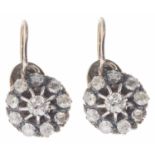 A pair of Continental 19th century rose diamond cluster earrings