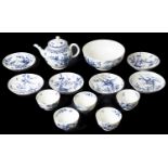 Worcester blue and white porcelain tea bowls with saucers; others