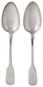 A pair of Victorian silver serving spoons, hallmarked London 1852