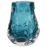 A Liskeard knobbly blue glass vase, 20th century