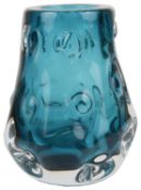 A Liskeard knobbly blue glass vase, 20th century