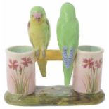 Jerome Massier Fils, A French majolica vase; pair of budgerigars