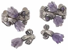 William Spratling Mexican silver and amethyst bangles; brooches