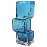 A Whitefriars Kingfisher Blue Drunken Bricklayer glass vase, 20th century