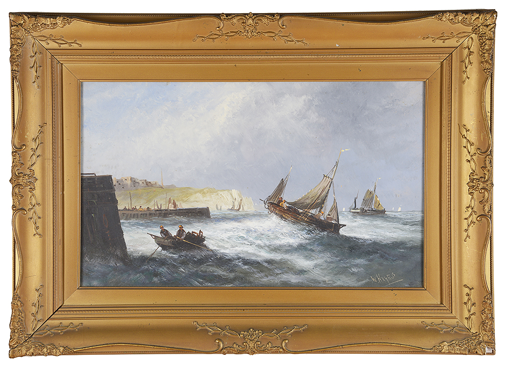 British School, early 20th century 'Boats in the harbour', oil on board