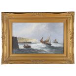 British School, early 20th century 'Boats in the harbour', oil on board
