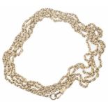 An attractive Victorian fancy link yellow metal long guard chain