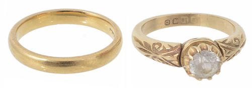 Vict. scroll engraved ring together with a 22ct gold wedding band