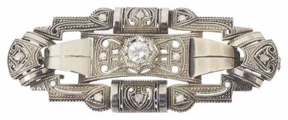 An attractive Continental Art Deco diamond set panel brooch