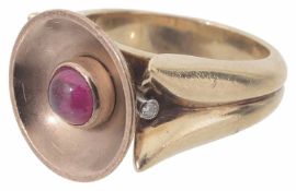 An unusual and large Continental ruby and diamond set ring, c1930