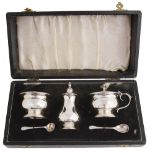 A cased three piece silver cruet set, Birmingham 1964/1965/1967