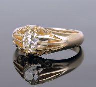 A Victorian single stone diamond set gentleman's ring