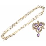 Edwardian style amethyst and seed pearl pendant brooch