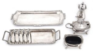 An Asprey silver plated four section toast rack tray; others