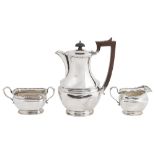 A George V three piece silver tea service, hallmarked Birmingham 1926