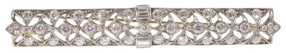 An attractive Edwardian diamond set narrow panel brooch