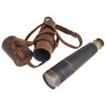 A Cary London four draw brass and leather telescope, with leather case