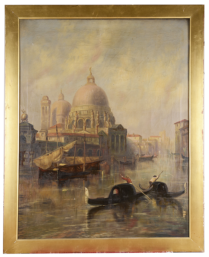 Venetian School, 19th century 'Gondola's on the canal' oil on canvas