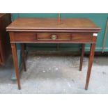 MAHOGANY FOLD OVER TEA TABLE WITH SINGLE DRAWER TO FRONT
