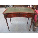 REPRODUCTION INVERTED BOW FRONTED TWO DRAWER LEATHER TOPPED WRITING DESK