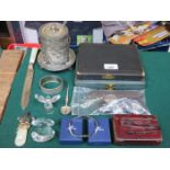 MIXED SUNDRY LOT OF PLATEDWARE, SWAROVSKI, SPECTACLES, ETC.