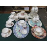 PARCEL OF SUNDRY CERAMICS INCLUDING PART TEA SET, COMMEMORATIVE WARE, HAND PAINTED PLATE,