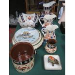 MIXED LOT OF CERAMICS INCLUDING IRONSTONE JUGS, BOWL, PLATES ETC...