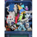 BOX CONTAINING VARIOUS VINTAGE TOY FIGURES INCLUDING TRANSFORMERS, ETC.