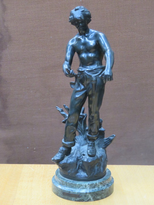 FRENCH BRONZE FIGURE ON MARBLE BASE 'FAUCHEUR',