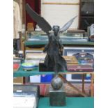 LARGE CAST METAL FIGURE ON MARBLE STAND FOR RESTORATION